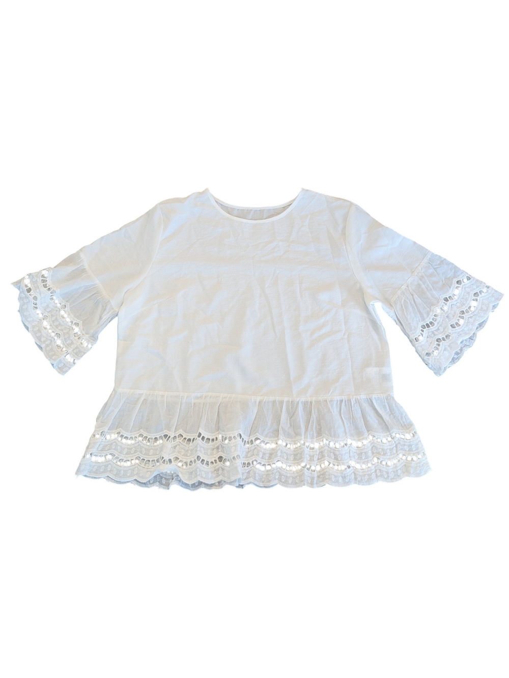 White Eyelet Lace Trim Top